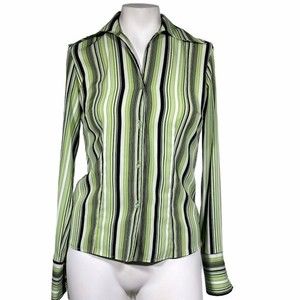 Women's Green Plaid Long Sleeve Button Up Collared Top Small